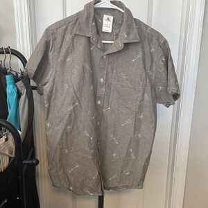 Disney Men's Casual Brown Button Down Shirt with Pattern